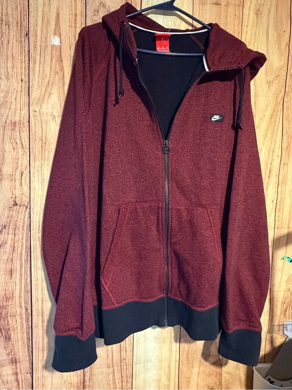 Nike Men's Burgundy Black Full-Zip Hoodie AW77 French Terry Shoebox NWOT